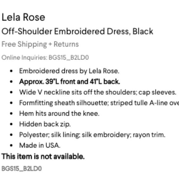 Lela Rose Black Embroidered Dress with Striped Tulle Overlay Women's Size 8 NWT - Picture 10 of 10